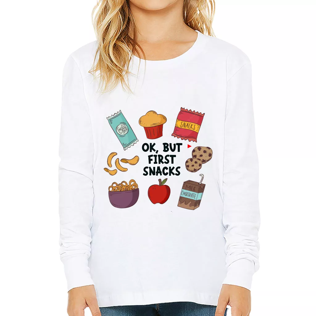 Snacks Kids’ Long Sleeve T-Shirt – Graphic T-Shirt – Kawaii Long Sleeve Tee