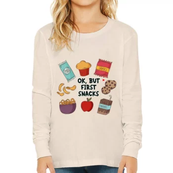 Snacks Kids’ Long Sleeve T-Shirt – Graphic T-Shirt – Kawaii Long Sleeve Tee
