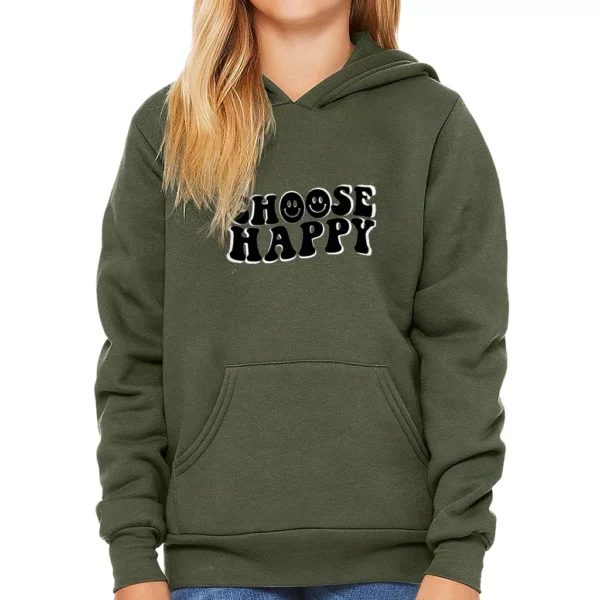 Choose Happy Kids’ Sponge Fleece Hoodie – Trendy Kids’ Hoodie – Printed Hoodie for Kids
