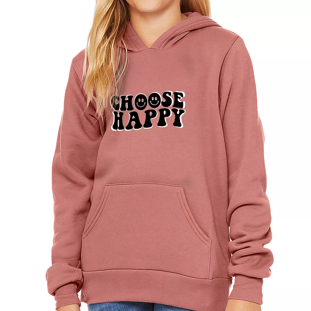 Choose Happy Kids’ Sponge Fleece Hoodie – Trendy Kids’ Hoodie – Printed Hoodie for Kids