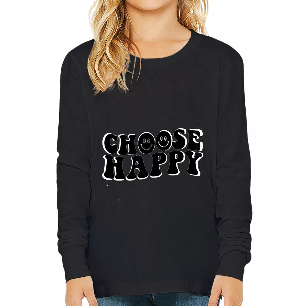 Choose Happy Kids’ Long Sleeve T-Shirt – Trendy T-Shirt – Printed Long Sleeve Tee