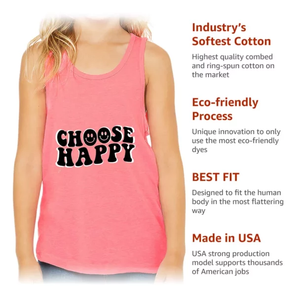 Choose Happy Kids’ Jersey Tank – Trendy Sleeveless T-Shirt – Printed Kids’ Tank Top