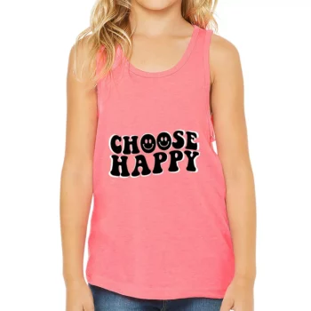 Choose Happy Kids’ Jersey Tank – Trendy Sleeveless T-Shirt – Printed Kids’ Tank Top