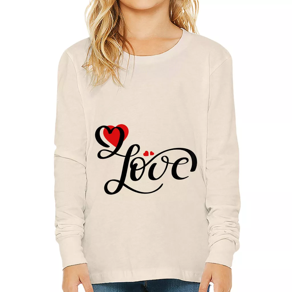 Love Kids’ Long Sleeve T-Shirt – Heart Print T-Shirt – Cute Design Long Sleeve Tee
