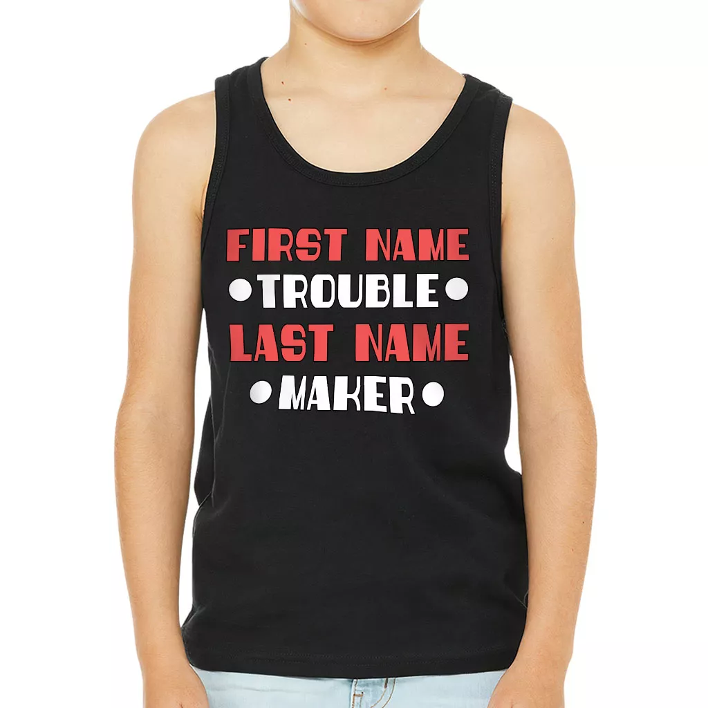 Trouble Maker Kids’ Jersey Tank – Funny Sleeveless T-Shirt – Cool Kids’ Tank Top