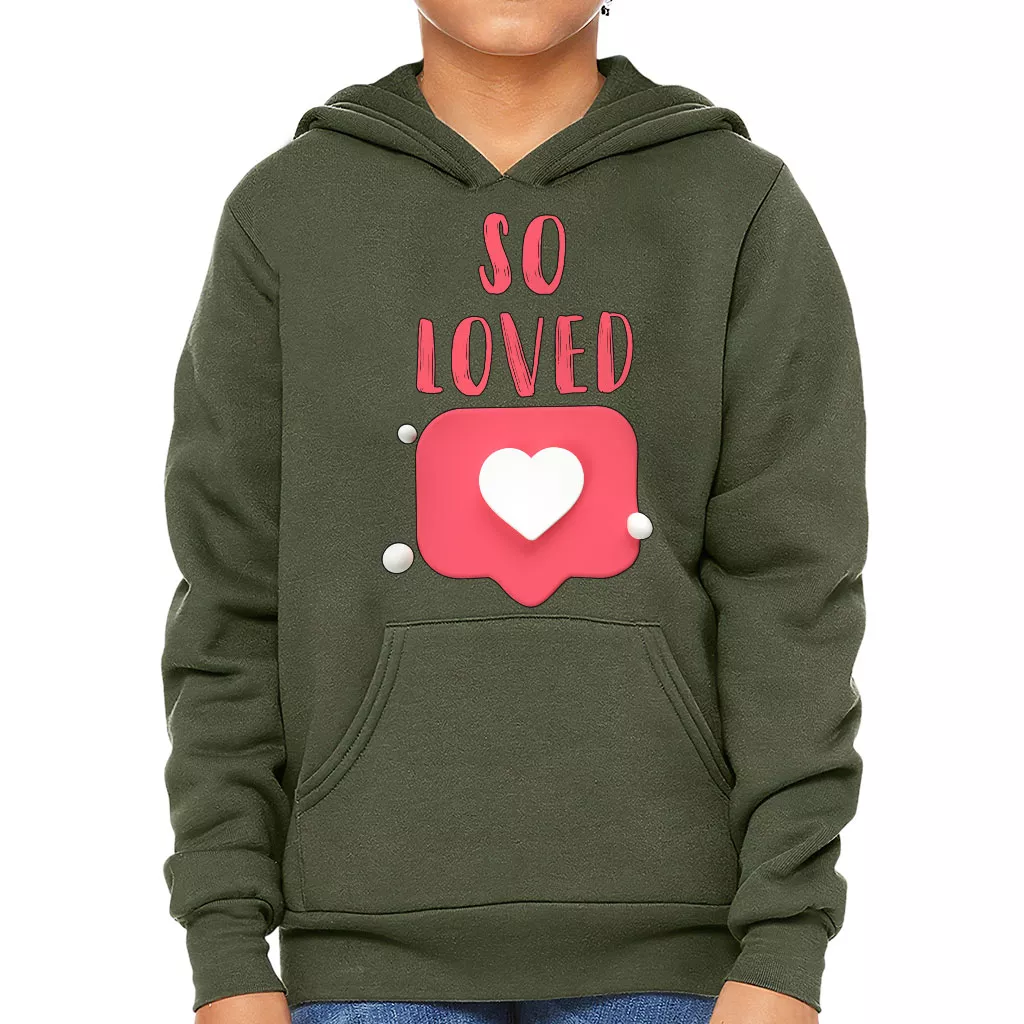 So Loved Kids’ Sponge Fleece Hoodie – Cute Kids’ Hoodie – Heart Print Hoodie for Kids