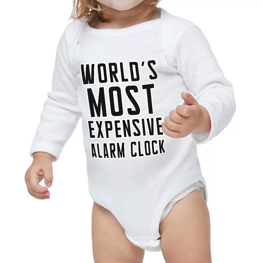 Expensive Alarm Clock Baby Long Sleeve Onesie – Best Design Baby Long Sleeve Bodysuit – Trendy Baby One-Piece
