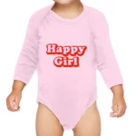 Happy Girl Baby Long Sleeve Onesie - Graphic Baby Long Sleeve Bodysuit - Cute Design Baby One-Piece