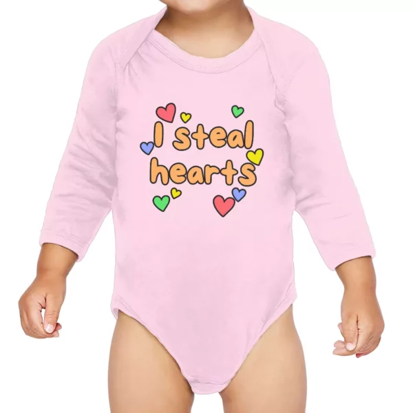 I Steal Hearts Baby Long Sleeve Onesie – Cute Heart Baby Long Sleeve Bodysuit – Illustration Baby One-Piece