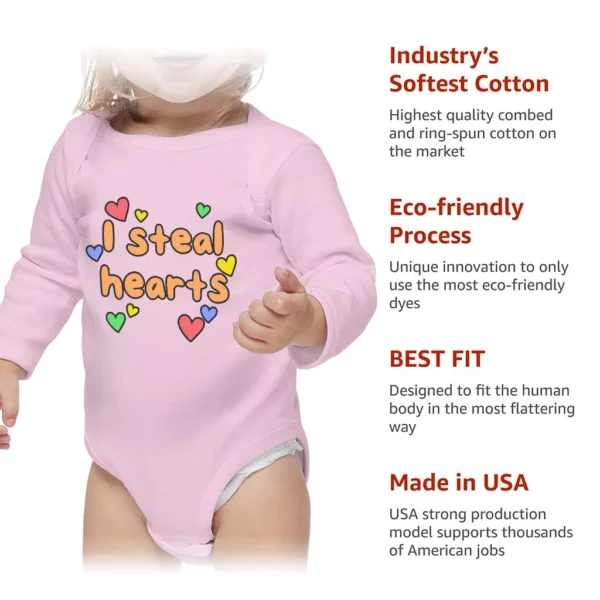 I Steal Hearts Baby Long Sleeve Onesie – Cute Heart Baby Long Sleeve Bodysuit – Illustration Baby One-Piece