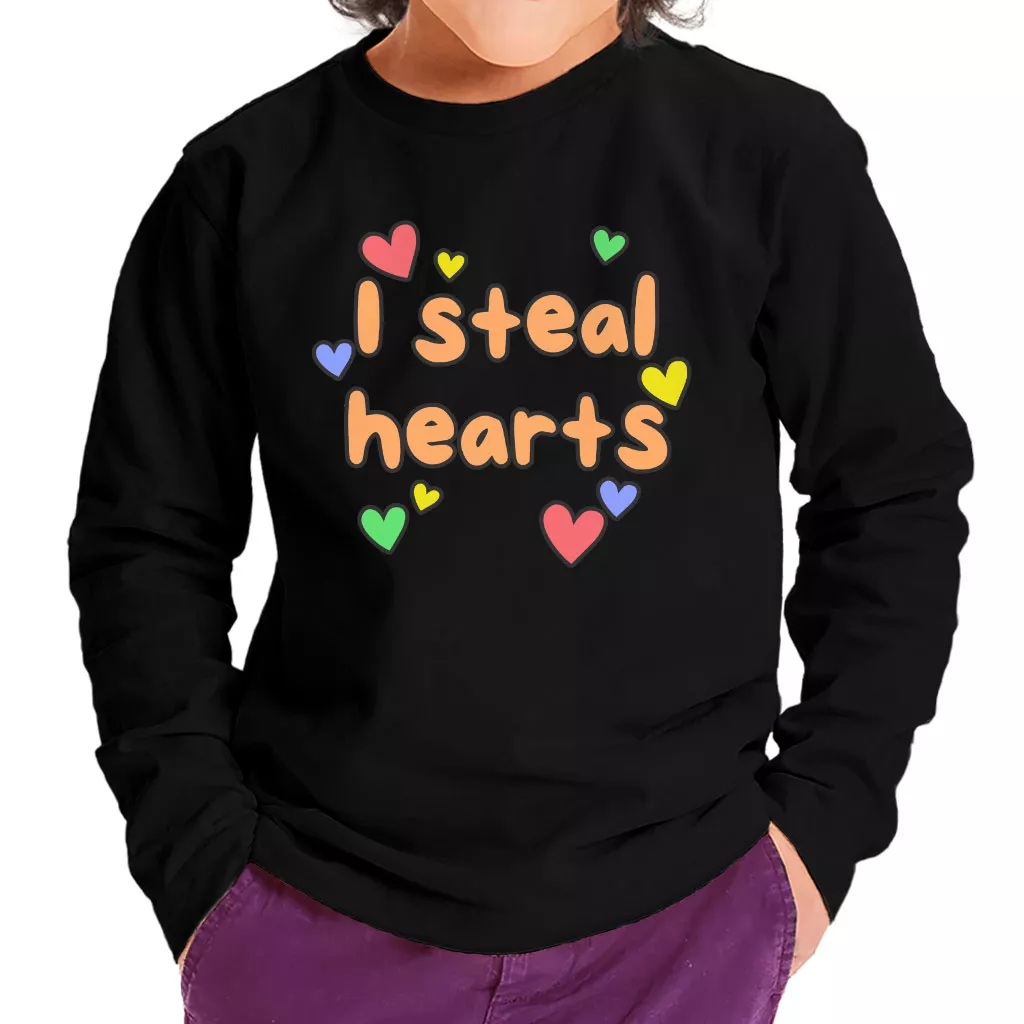 I Steal Hearts Toddler Long Sleeve T-Shirt – Cute Heart Kids’ T-Shirt – Illustration Long Sleeve Tee