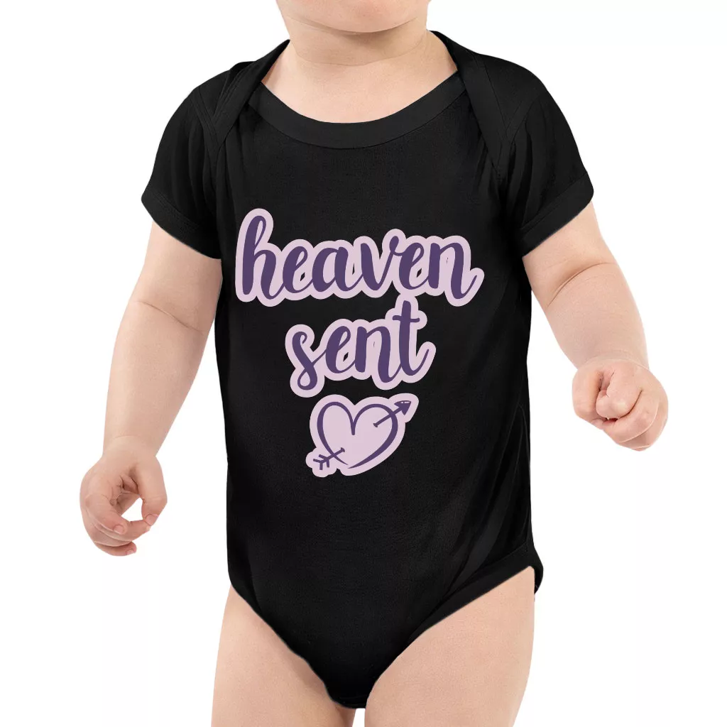 Heaven Sent Baby Jersey Onesie – Angel Baby Bodysuit – Heart Print Baby One-Piece