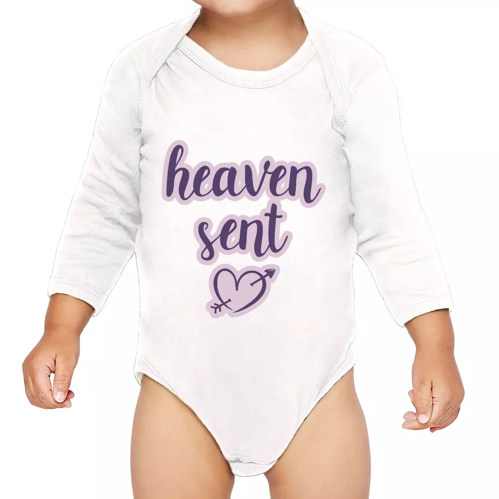 Heaven Sent Baby Long Sleeve Onesie – Angel Baby Long Sleeve Bodysuit – Heart Print Baby One-Piece