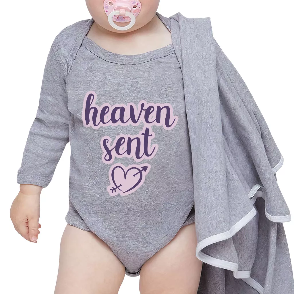 Heaven Sent Baby Long Sleeve Onesie – Angel Baby Long Sleeve Bodysuit – Heart Print Baby One-Piece
