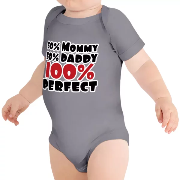 50 Mommy 50 Daddy 100 Perfect Baby Jersey Onesie - Trendy Baby Bodysuit - Cute Baby One-Piece - Image 3