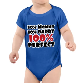 50 Mommy 50 Daddy 100 Perfect Baby Jersey Onesie – Trendy Baby Bodysuit – Cute Baby One-Piece