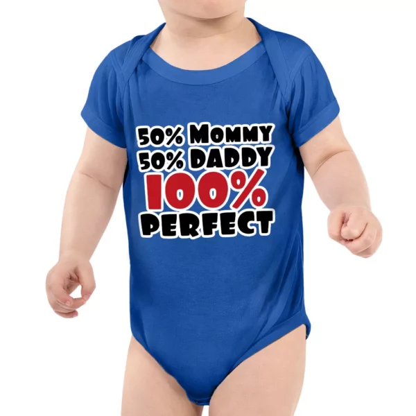 50 Mommy 50 Daddy 100 Perfect Baby Jersey Onesie - Trendy Baby Bodysuit - Cute Baby One-Piece