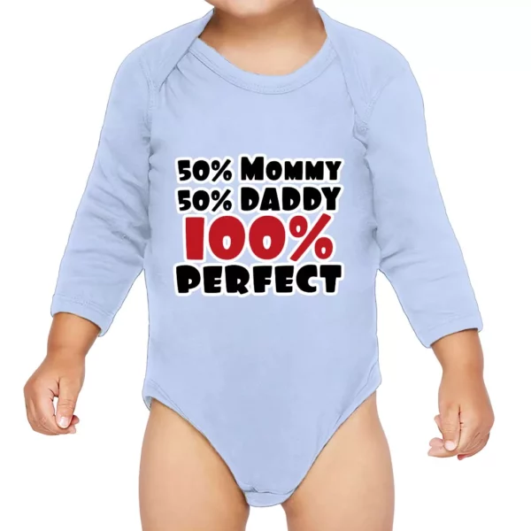 50 Mommy 50 Daddy 100 Perfect Baby Long Sleeve Onesie – Trendy Baby Long Sleeve Bodysuit – Cute Baby One-Piece