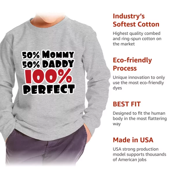 50 Mommy 50 Daddy 100 Perfect Toddler Long Sleeve T-Shirt – Trendy Kids’ T-Shirt – Cute Long Sleeve Tee