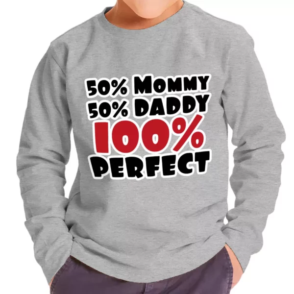 50 Mommy 50 Daddy 100 Perfect Toddler Long Sleeve T-Shirt – Trendy Kids’ T-Shirt – Cute Long Sleeve Tee