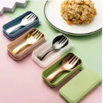 Compact Stainless Steel Spoon & Fork Set with Lunch Box - Ideal for Camping and Outdoor Adventures