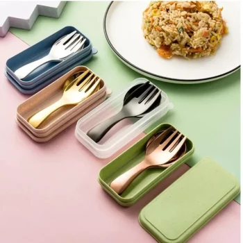 Compact Stainless Steel Spoon & Fork Set with Lunch Box – Ideal for Camping and Outdoor Adventures