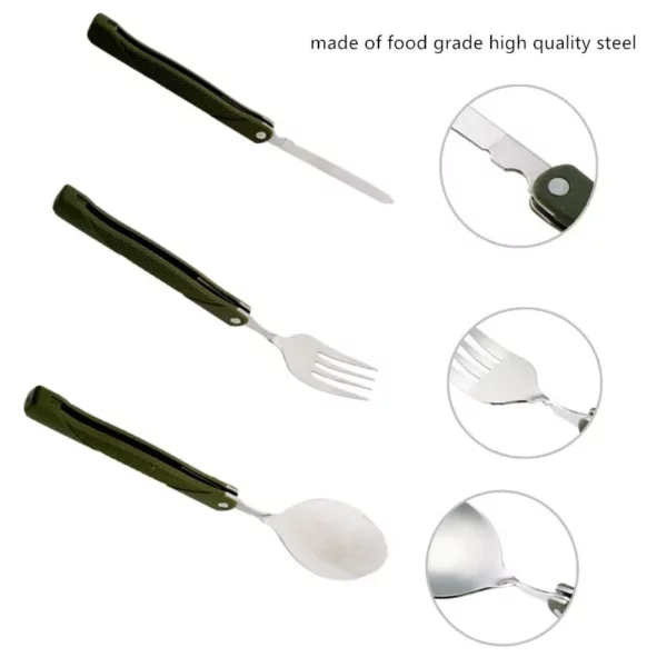 Stainless Steel Folding Cutlery Set with Canvas Bag – Ideal for Camping and Outdoor Adventures