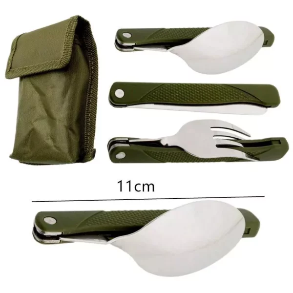 Stainless Steel Folding Cutlery Set with Canvas Bag – Ideal for Camping and Outdoor Adventures