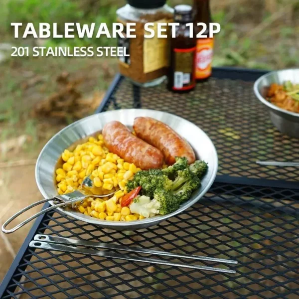 Stainless Steel 12PCS Outdoor Tableware Set – Durable, Portable & Perfect for Camping and Picnics