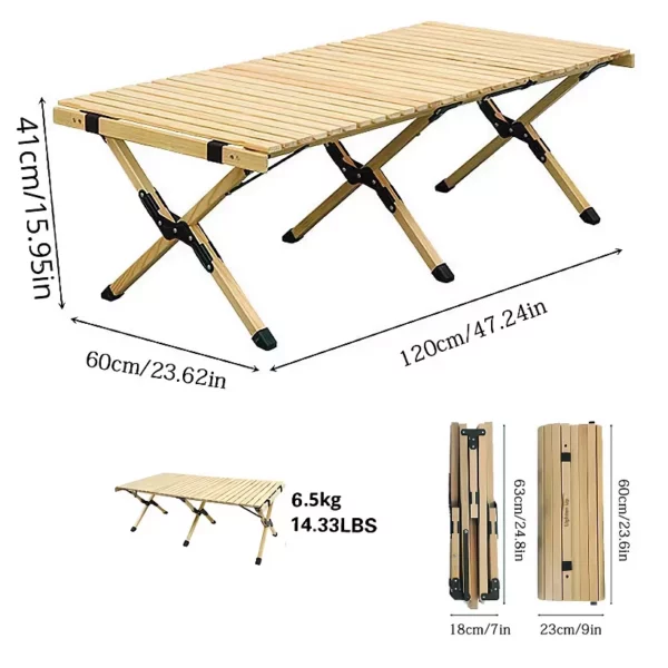 Portable Solid Wood Folding Table for Camping and Picnics