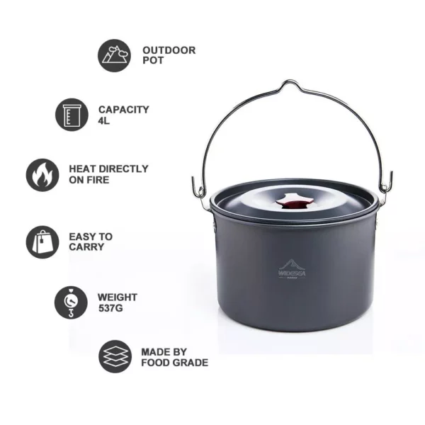 4L Outdoor Camping Hanging Pot – Durable, Lightweight Cookware for 4-6 Persons