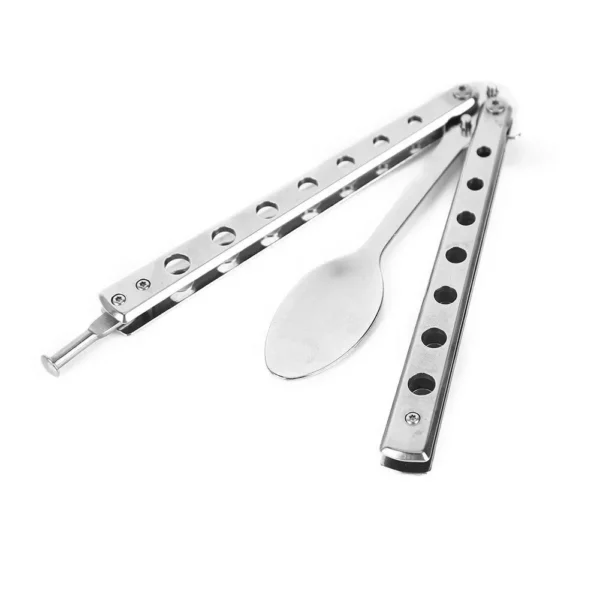 Stainless Steel Balisong Tableware: Folding Spoon & Fork Trainer