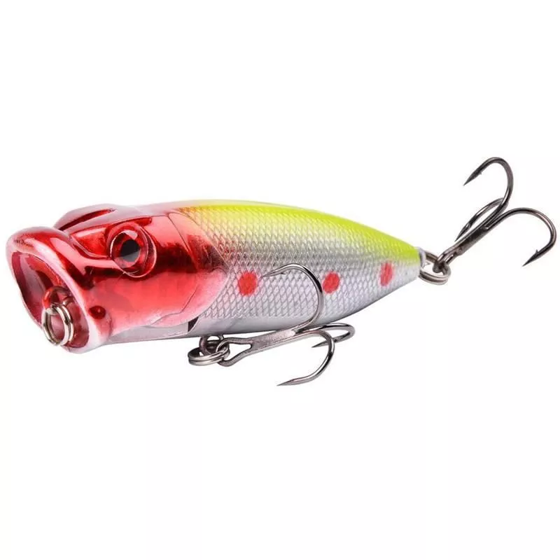 7cm Topwater Popper Fishing Lure with 3D Eyes and Treble Hooks