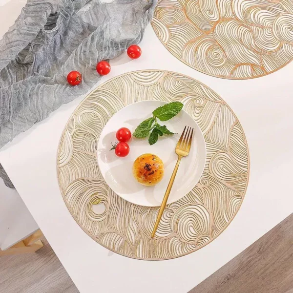 Modern Round PVC Placemat – Gold-Accented, Waterproof & Non-Slip