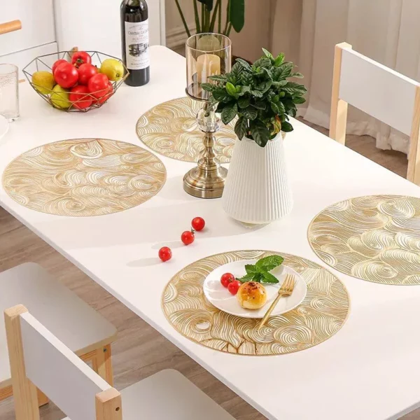 Modern Round PVC Placemat – Gold-Accented, Waterproof & Non-Slip