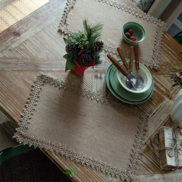 Luxury Linen Lacework Placemat – Elegant Dining & Home Decor Accessory