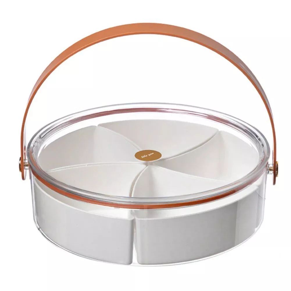 Round Clear Divided Serving Tray with Lid & Handle