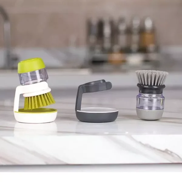 Eco-Friendly Kitchen Scrub Brush with Soap Dispenser and Holder