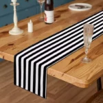 Elegant Black and White Striped Polyester Table Runner for All Occasions