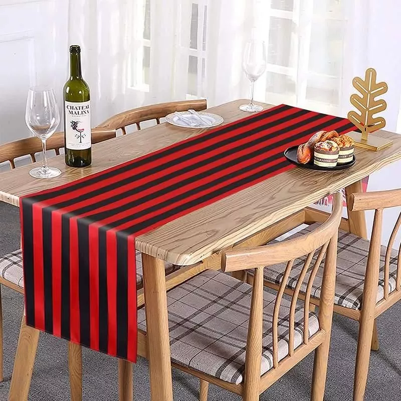 Elegant Black and White Striped Polyester Table Runner for All Occasions