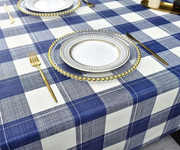 Modern Chic Blue, White & Gray Plaid Tablecloth