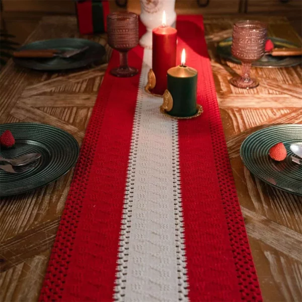 Chic Geometric Cotton Linen Table Runner with Tassel