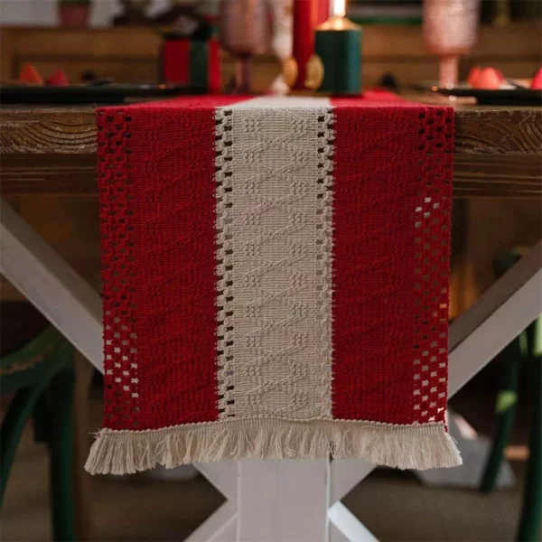 Chic Geometric Cotton Linen Table Runner with Tassel