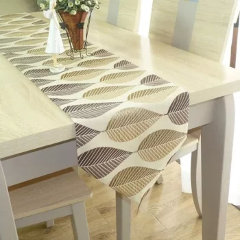 Elegant Leaf-Patterned Linen Table Runner