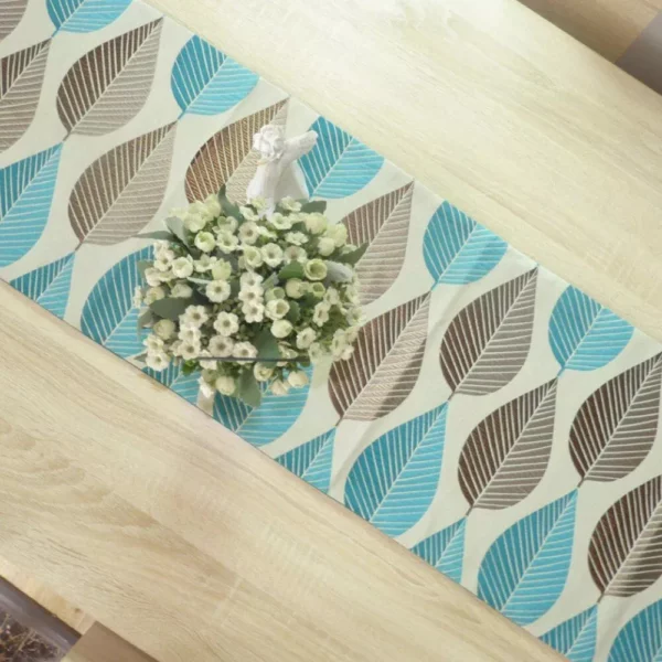 Elegant Leaf-Patterned Linen Table Runner