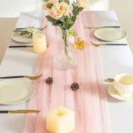 Elegant Pink Pearl Mesh 10FT Table Runner