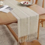 Bohemian Chic Woven Cotton Linen Table Runner with Handmade Tassels