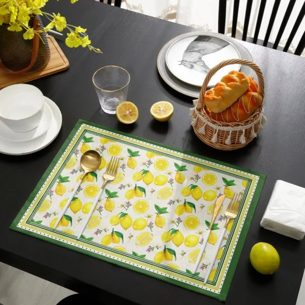 Charming Lemon Plaid Linen Placemat – Heat Resistant, Eco-Friendly Table Decor