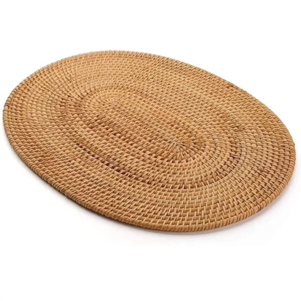 Hand-Woven Rattan Placemat – Eco-Friendly, Modern Oval Table Accessory