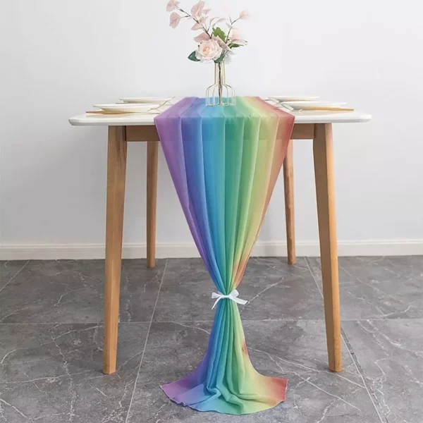 Luxurious Rainbow Striped Chiffon Table Runner for Dining and Events